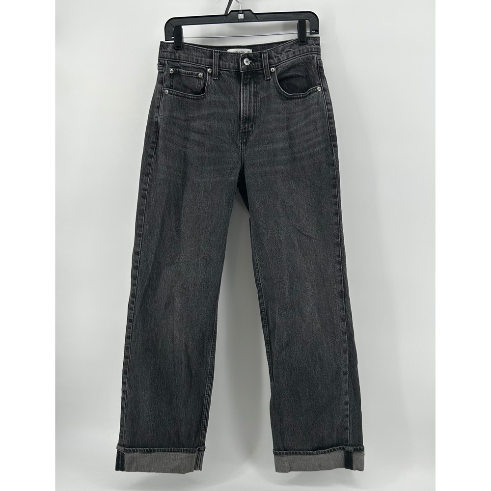 Abercrombie & Fitch 90s Relaxed Jeans Womens 28 Black High Rise Cuffed Denim